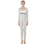 Vertical Stripes - White and Linen Long Sleeve Catsuit