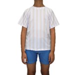 Vertical Stripes - White and Linen Kid s Short Sleeve Swimwear