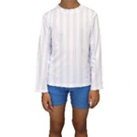 Vertical Stripes - White and Linen Kid s Long Sleeve Swimwear