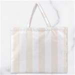 Vertical Stripes - White and Linen Zipper Large Tote Bag