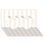 Vertical Stripes - White and Linen Twin Hearts 3D Greeting Card (8x4)