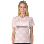 Polka Dots - White on Misty Rose Pink Women s V-Neck Sport Mesh Tee