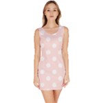 Polka Dots - White on Misty Rose Pink Bodycon Dress