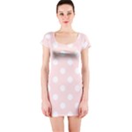 Polka Dots - White on Misty Rose Pink Short Sleeve Bodycon Dress