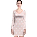 Polka Dots - White on Misty Rose Pink Long Sleeve Velvet Bodycon Dress