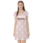 Polka Dots - White on Misty Rose Pink Short Sleeve Skater Dress