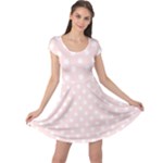 Polka Dots - White on Misty Rose Pink Cap Sleeve Dress