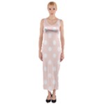 Polka Dots - White on Misty Rose Pink Fitted Maxi Dress