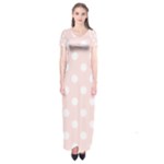 Polka Dots - White on Misty Rose Pink Short Sleeve Maxi Dress