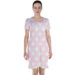 Polka Dots - White on Misty Rose Pink Short Sleeve Nightdress