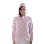 Polka Dots - White on Misty Rose Pink Hooded Wind Breaker (Women)