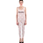Polka Dots - White on Misty Rose Pink OnePiece Catsuit