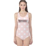 Polka Dots - White on Misty Rose Pink One Piece Swimsuit