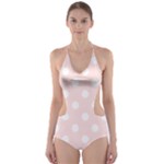 Polka Dots - White on Misty Rose Pink Cut-Out One Piece Swimsuit