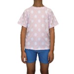 Polka Dots - White on Misty Rose Pink Kid s Short Sleeve Swimwear