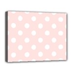 Polka Dots - White on Misty Rose Pink Canvas 14  x 11  (Stretched)