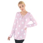 Polka Dots - White on Piggy Pink Women s Tie Up Tee