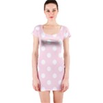 Polka Dots - White on Piggy Pink Short Sleeve Bodycon Dress