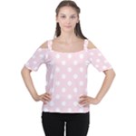 Polka Dots - White on Piggy Pink Women s Cutout Shoulder Tee