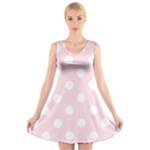 Polka Dots - White on Piggy Pink V-Neck Sleeveless Dress