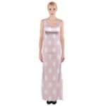 Polka Dots - White on Piggy Pink Maxi Thigh Split Dress