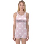 Polka Dots - White on Piggy Pink One Piece Boyleg Swimsuit
