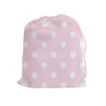 Polka Dots - White on Piggy Pink Drawstring Pouch (XL)