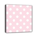 Polka Dots - White on Piggy Pink Mini Canvas 6  x 6  (Stretched)