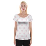 Polka Dots - Piggy Pink on White Women s Cap Sleeve Top