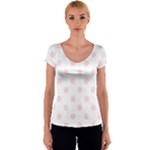 Polka Dots - Piggy Pink on White Women s V-Neck Cap Sleeve Top