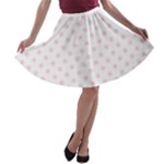 Polka Dots - Piggy Pink on White A-line Skater Skirt