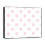 Polka Dots - Piggy Pink on White Canvas 14  x 11  (Stretched)