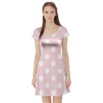 Polka Dots - White on Pale Pink Short Sleeve Skater Dress