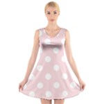 Polka Dots - White on Pale Pink V-Neck Sleeveless Dress