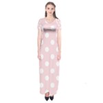 Polka Dots - White on Pale Pink Short Sleeve Maxi Dress