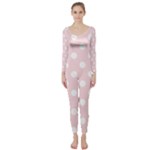 Polka Dots - White on Pale Pink Long Sleeve Catsuit