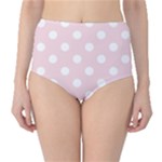 Polka Dots - White on Pale Pink High-Waist Bikini Bottoms