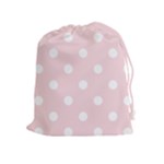 Polka Dots - White on Pale Pink Drawstring Pouch (XL)