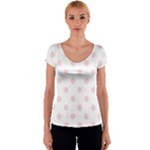 Polka Dots - Pale Pink on White Women s V-Neck Cap Sleeve Top