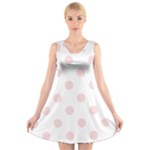 Polka Dots - Pale Pink on White V-Neck Sleeveless Dress