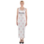 Polka Dots - Pale Pink on White Fitted Maxi Dress