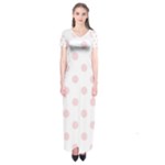 Polka Dots - Pale Pink on White Short Sleeve Maxi Dress