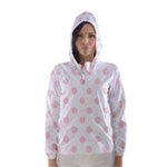Polka Dots - Pale Pink on White Hooded Wind Breaker (Women)