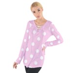Polka Dots - White on Classic Rose Pink Women s Tie Up Tee