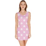 Polka Dots - White on Classic Rose Pink Bodycon Dress