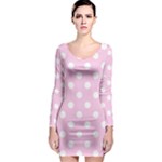 Polka Dots - White on Classic Rose Pink Long Sleeve Bodycon Dress