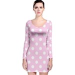Polka Dots - White on Classic Rose Pink Long Sleeve Velvet Bodycon Dress