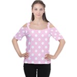 Polka Dots - White on Classic Rose Pink Women s Cutout Shoulder Tee