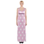 Polka Dots - White on Classic Rose Pink Maxi Thigh Split Dress