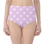 Polka Dots - White on Classic Rose Pink High-Waist Bikini Bottoms